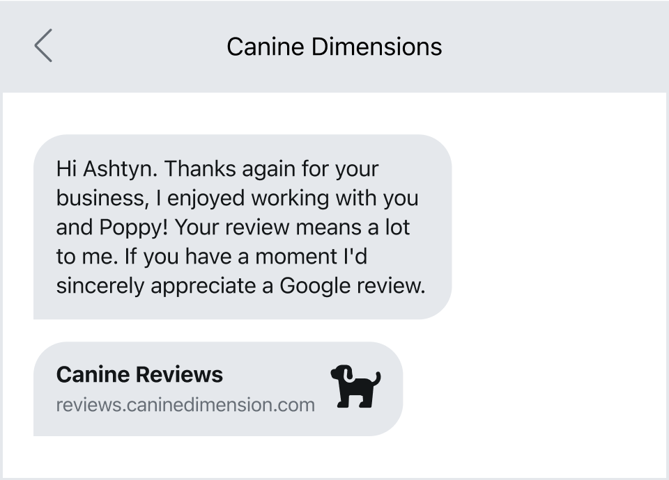 Text message script asking a customer to leave a Google review